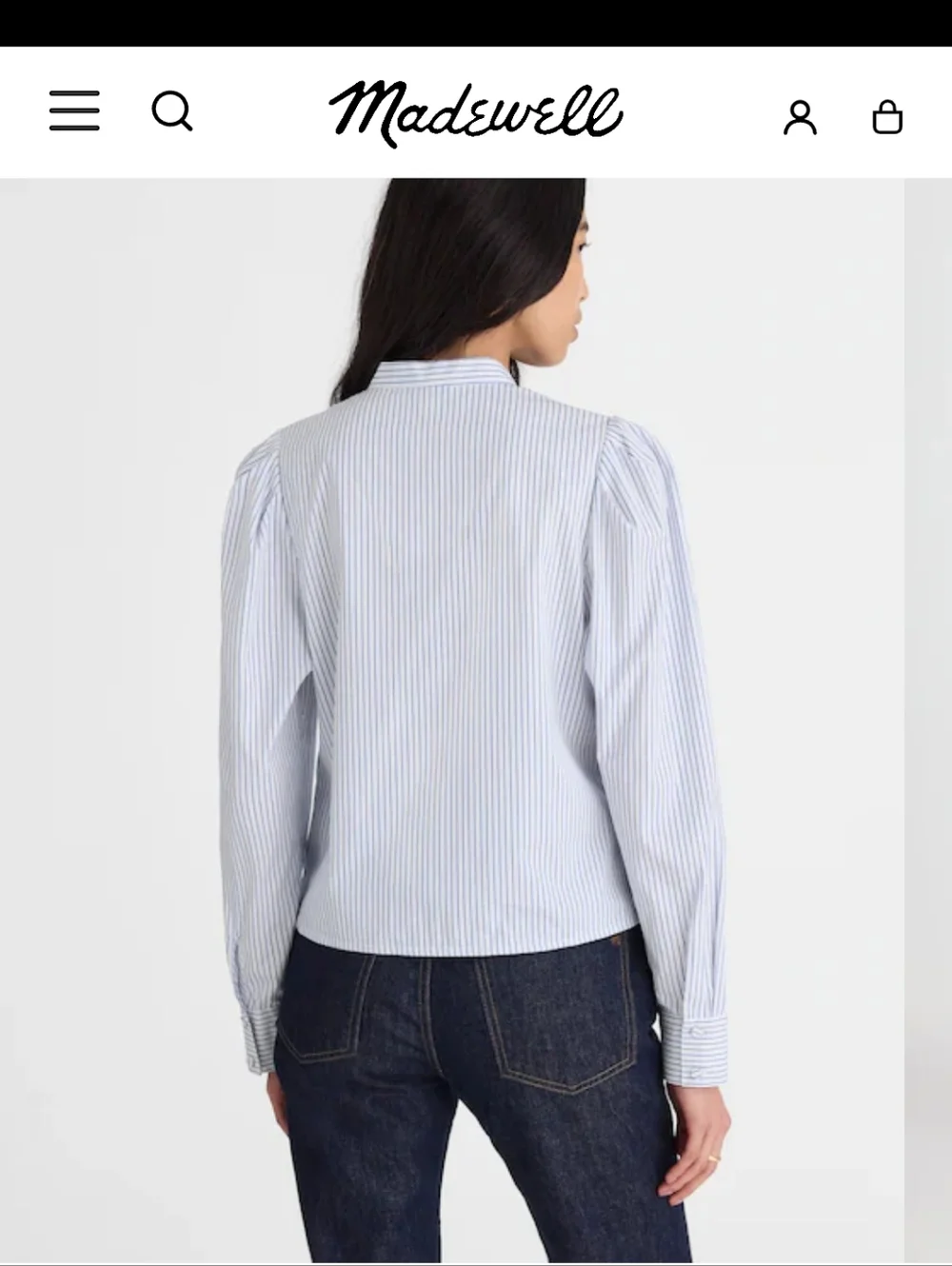 Madewell Puff-Sleeve Button-Up Shirt Blue and White Striped Small G219 - Picture 3 of 12